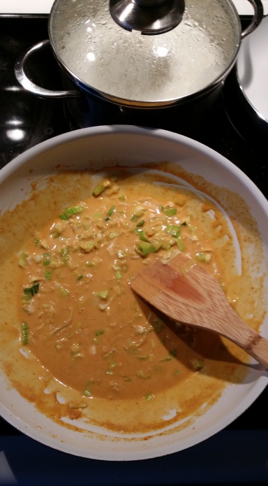 Red curry paste with leeks and soy cream