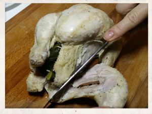 Recipe Hainan Chicken Rice; Cut the chicken in serving portions