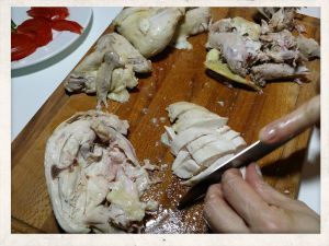 Recipe Hainan Chicken Rice; Slice the breasts in portions